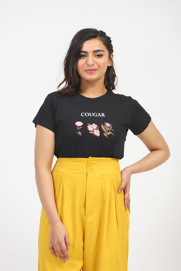Black Floral Embroidered Tee